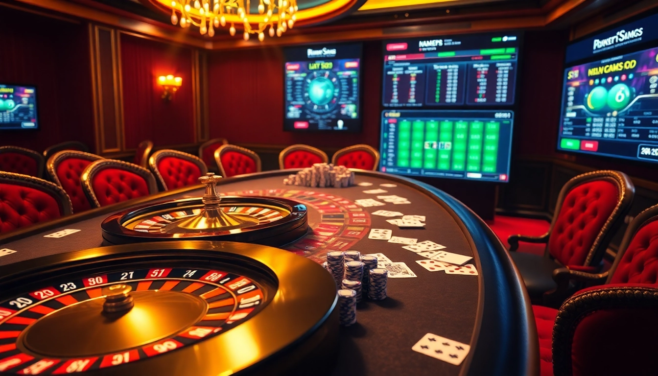 Experience high-stakes gaming at an S8 casino with vibrant roulette wheels and poker chips.