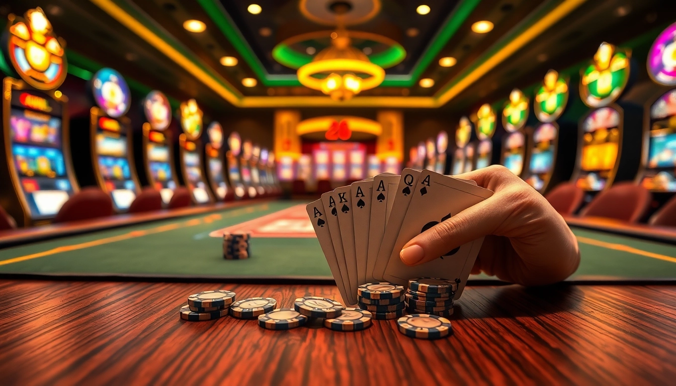 Découvrez des jeux captivants de casino en ligne Belgique avec une table élégante et un jeu de cartes.