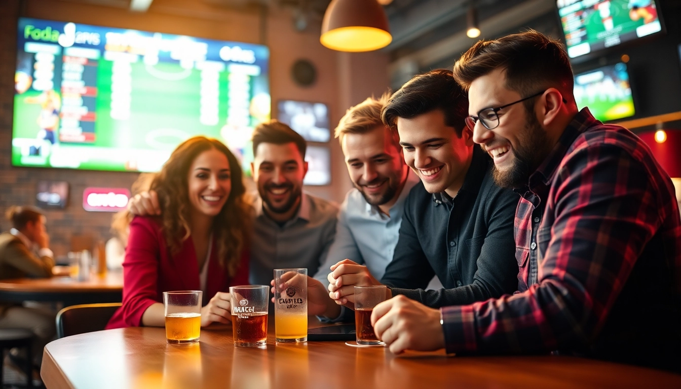 Vibrant betting scene showcasing meilleur site de paris sportifs with excited individuals analyzing odds.